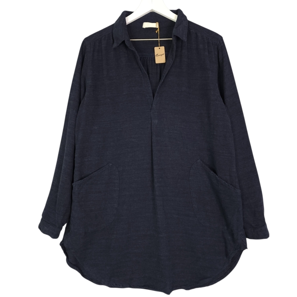 CP Shades Teton Navy Brushed Flannel Oversized Tunic Top